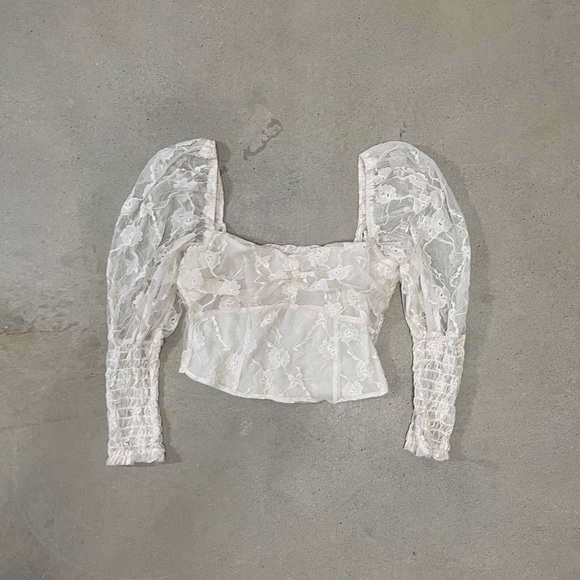 H&M | Lace Crop Floral Ivory Cream - Picture 4 of 9